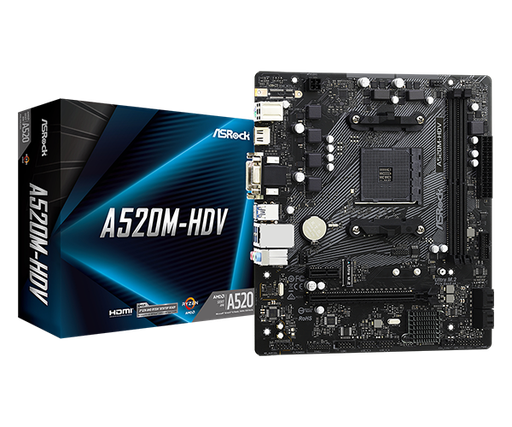 TARJETA MADRE ASROCK A520M HDV AM4 DDR4 4733+ OC 4 x SATA3 , HDMI